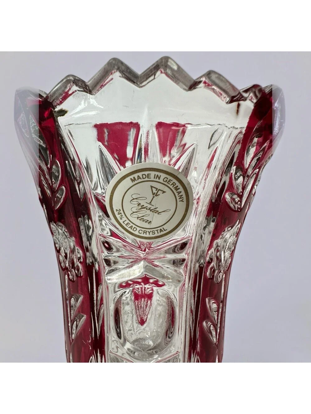 Vintage Anna Hutte Bleikristall Lead Crystal Ruby Red Vase Germany 6 1/4
